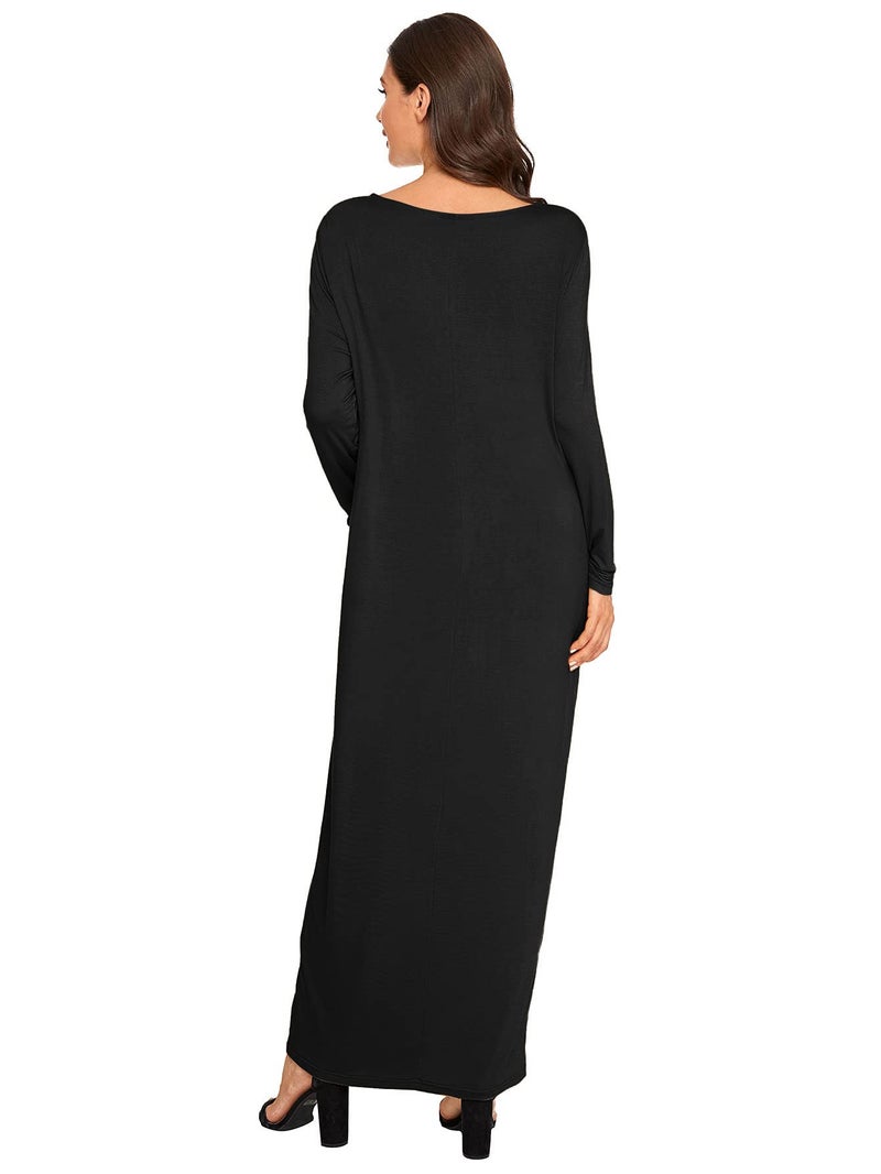 Verdusa Women's Long Sleeve Pocketed Loose Long Maxi Dress Black XXL - Image 3